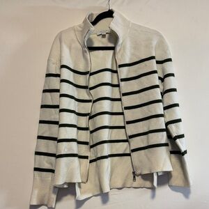 Ann Taylor White and Black Striped Cardigan
